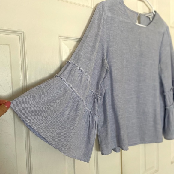 Express Blue And White Striped Bell Sleeve Blouse- Size S - Picture 5 of 14